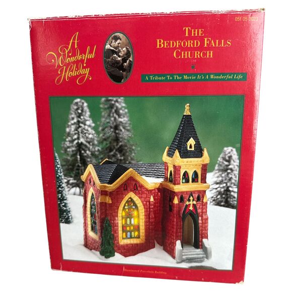 Bedford Falls Church: Lighted Porcelain Christmas Village Collectible - Picture 10 of 11